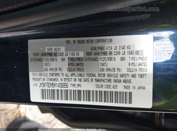 JM3KFBDM5M1409859 2021 MAZDA CX-5 Blue Engine compartment view