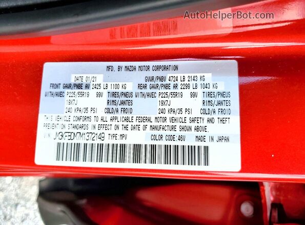 JM3KFBDM7M1372149 2021 MAZDA CX-5 Red Widok naklejki z numerem VIN