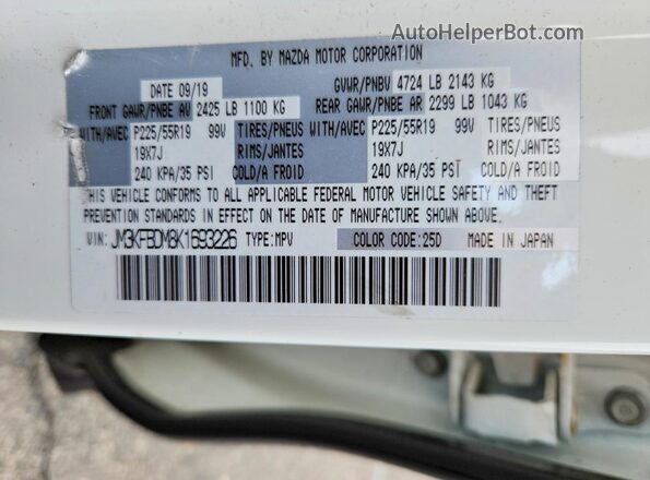 JM3KFBDM8K1693226 2019 MAZDA CX-5 White Vista de la etiqueta del VIN