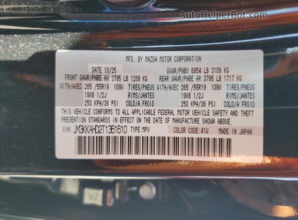JM3KKAHD2T1361610 2026 MAZDA CX-90 Black VIN კოდის სტიკერის ხედი
