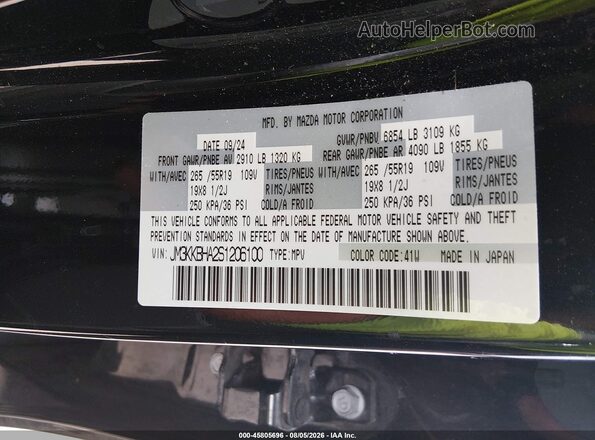 JM3KKBHA2S1206100 2025 MAZDA CX-90 PHEV Black Շարժիչի բաժամունքի տեսք