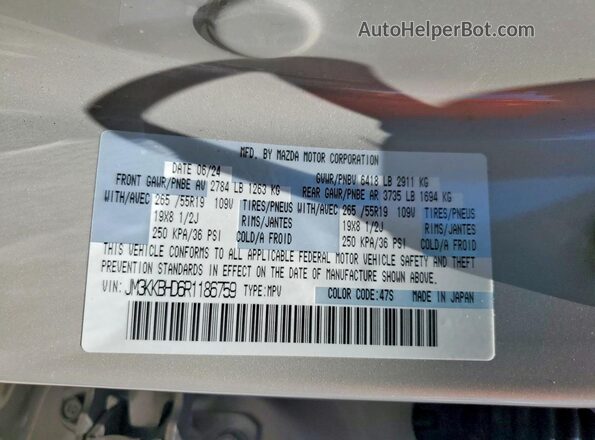 JM3KKBHD6R1186759 2024 MAZDA CX-90 Beige VIN კოდის სტიკერის ხედი