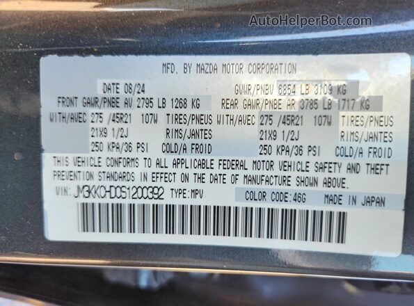 JM3KKCHD0S1200392 2025 MAZDA CX-90 Gray Панорамний вид салону 360°