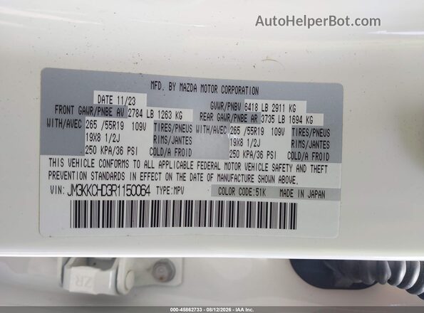 JM3KKCHD3R1150064 2024 MAZDA CX-90 White Вид підкапотного простору
