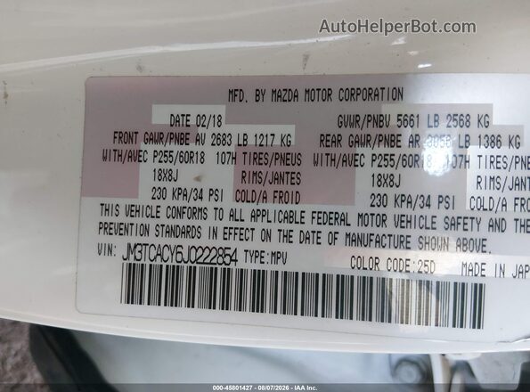JM3TCACY6J0222854 2018 MAZDA CX-9 Белый Вид подкапотного пространства