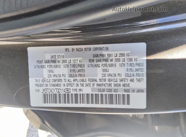 JM3TCACY7G0114350 2016 MAZDA CX-9 Tan VIN sticker view