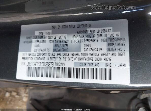 JM3TCACY7H0128279 2017 MAZDA CX-9 Gray Widok komory silnika