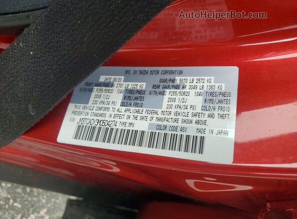 JM3TCADY3M0504274 2021 MAZDA CX-9 Red Widok naklejki z numerem VIN