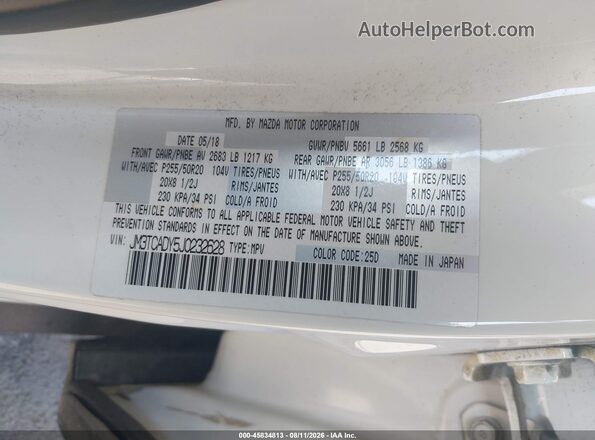 JM3TCADY5J0232628 2018 MAZDA CX-9 White ძრავის განყოფილების ხედი