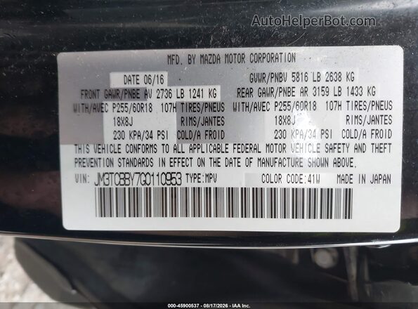 JM3TCBBY7G0110953 2016 MAZDA CX-9 Black Engine compartment view
