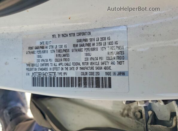 JM3TCBBY8H0139735 2017 MAZDA CX-9 White VIN կոդի պիտակի տեսք