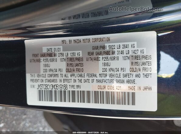 JM3TCBCY3M0519168 2021 MAZDA CX-9 Dark Blue Вид подкапотного пространства