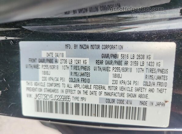 JM3TCBCY5J0229865 2018 MAZDA CX-9 Black Vista de la etiqueta del VIN