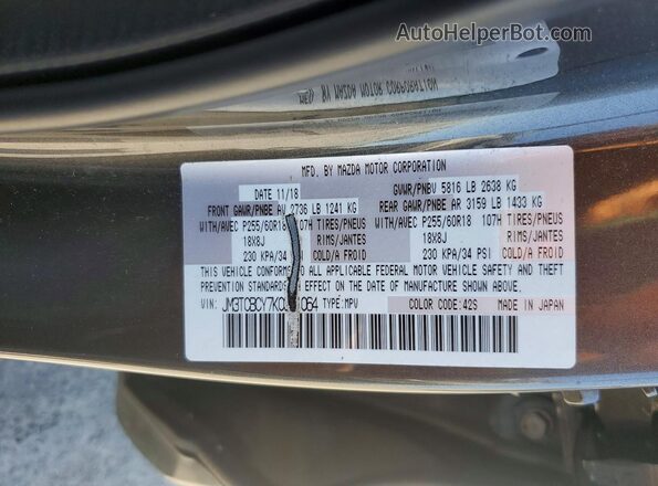 JM3TCBCY7K0311064 2019 MAZDA CX-9 Brown VIN კოდის სტიკერის ხედი