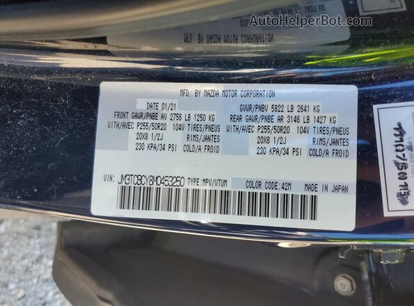 JM3TCBCY8M0453250 2021 MAZDA CX-9 Blue VIN կոդի պիտակի տեսք