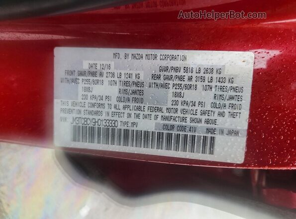 JM3TCBCY9H0133330 2017 MAZDA CX-9 Red Vista de la etiqueta del VIN