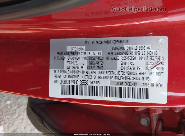 JM3TCBDY8H0132586 2017 MAZDA CX-9 Red Engine compartment view