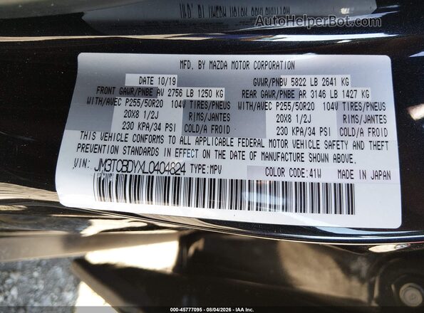 JM3TCBDYXL0404824 2020 MAZDA CX-9 Black Շարժիչի բաժամունքի տեսք