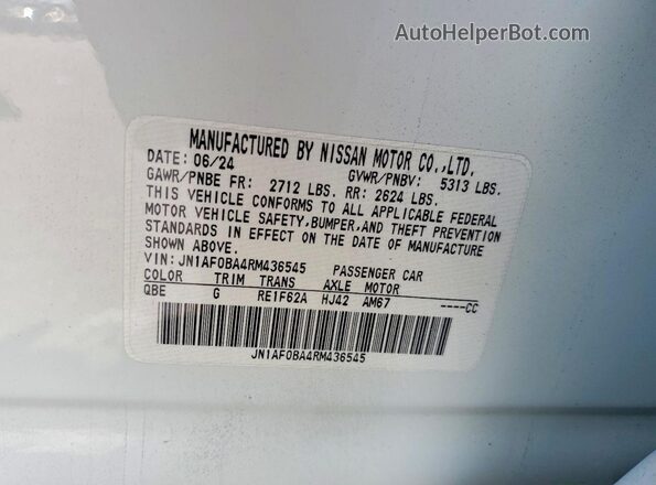 JN1AF0BA4RM436545 2024 NISSAN ARIYA White სალონის 360-გრადუსიანი ხედი