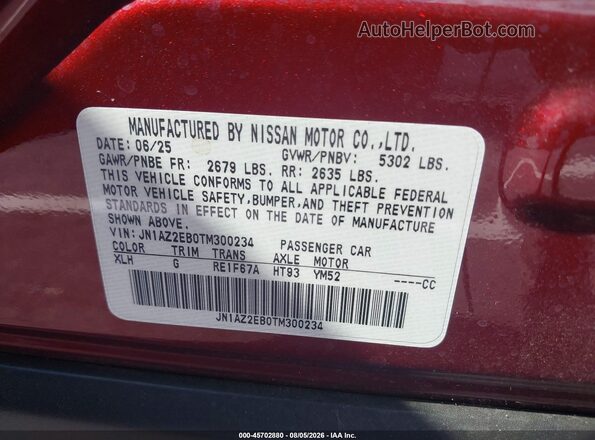JN1AZ2EB0TM300234 2026 NISSAN LEAF Maroon Vista del compartimento del motor