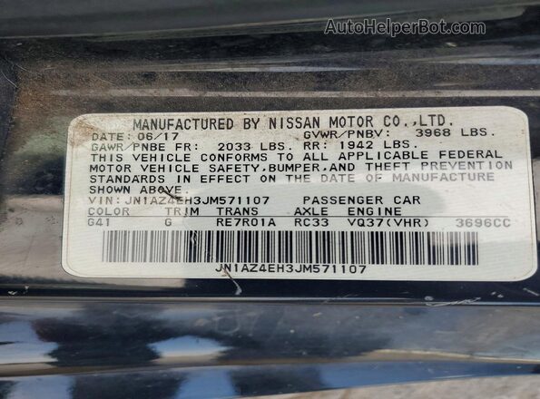 JN1AZ4EH3JM571107 2018 NISSAN 370Z Black VIN კოდის სტიკერის ხედი