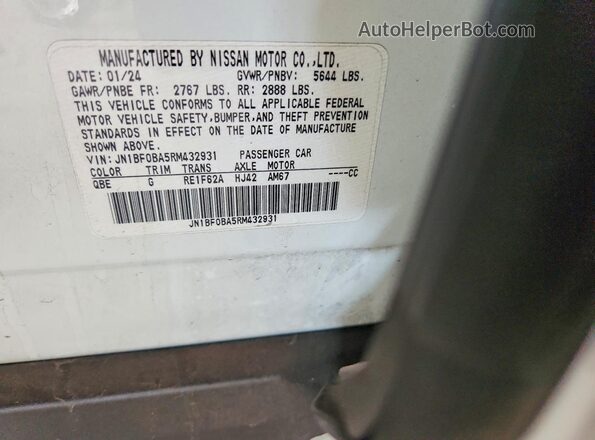 JN1BF0BA5RM432931 2024 NISSAN ARIYA White Widok naklejki z numerem VIN