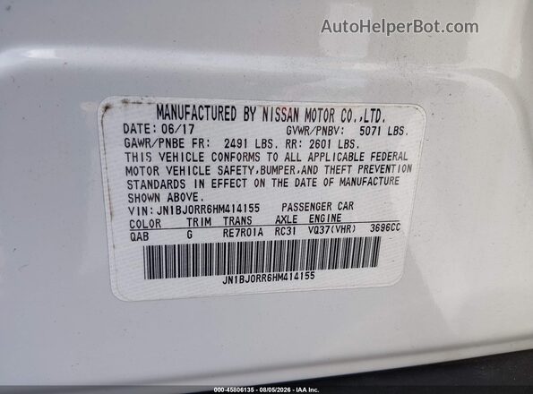 JN1BJ0RR6HM414155 2017 INFINITI QX50 White Vista del compartimento del motor