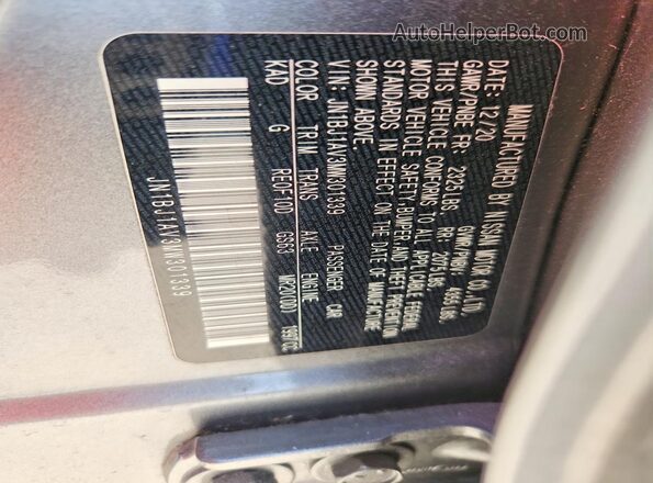 JN1BJ1AV3MW301339 2021 NISSAN ROGUE Gray Вид наклейки з VIN-кодом