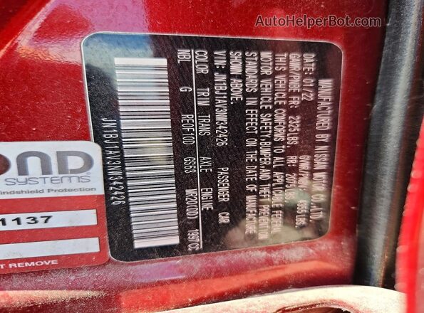 JN1BJ1AV3NW342426 2022 NISSAN ROGUE Red VIN sticker view