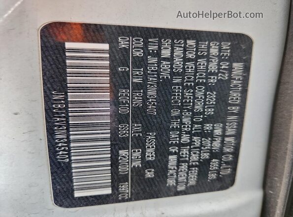 JN1BJ1AV3NW345407 2022 NISSAN ROGUE White VIN sticker view