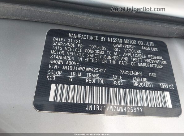 JN1BJ1AW7MW425977 2021 NISSAN ROGUE Silver Vista del compartimento del motor