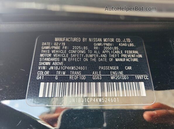 JN1BJ1CP4KW524601 2019 NISSAN ROGUE Черный Вид наклейки с VIN-кодом