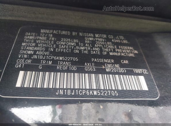 JN1BJ1CP6KW522705 2019 NISSAN ROGUE Черный Вид подкапотного пространства