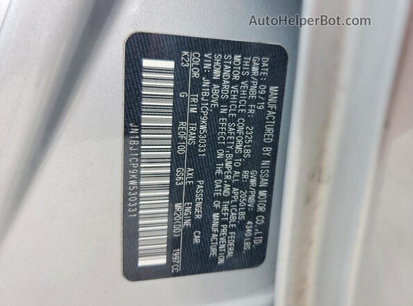 JN1BJ1CP9KW530331 2019 NISSAN ROGUE Silver Vista de la etiqueta del VIN
