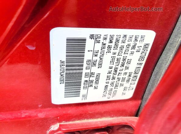 JN1BJ1CPXJW163874 2018 NISSAN ROGUE Красный Вид наклейки с VIN-кодом