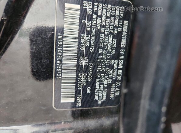 JN1BJ1CV9LW256726 2020 NISSAN ROGUE Черный Вид наклейки с VIN-кодом