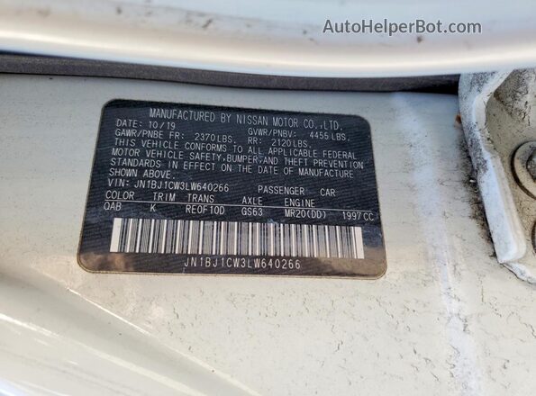 JN1BJ1CW3LW640266 2020 NISSAN ROGUE White VIN კოდის სტიკერის ხედი