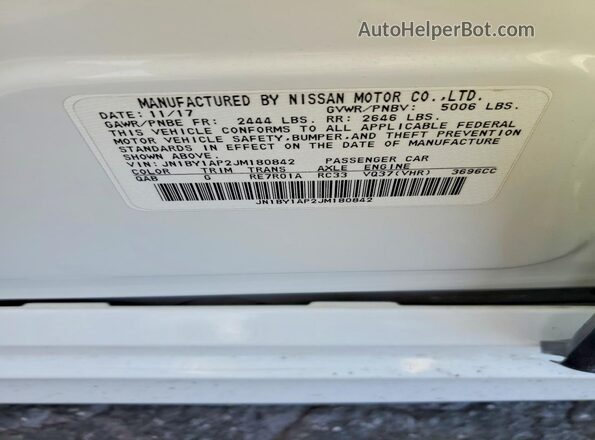 JN1BY1AP2JM180842 2018 INFINITI Q70 White Widok naklejki z numerem VIN
