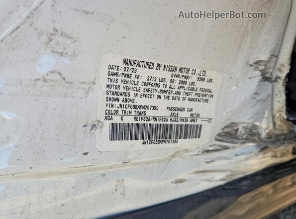 JN1CF0BBXPM707350 2023 NISSAN ARIYA White VIN კოდის სტიკერის ხედი