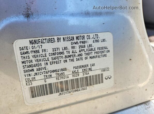 JN1CV7AP0HM641840 2017 INFINITI Q50 Серебряный 