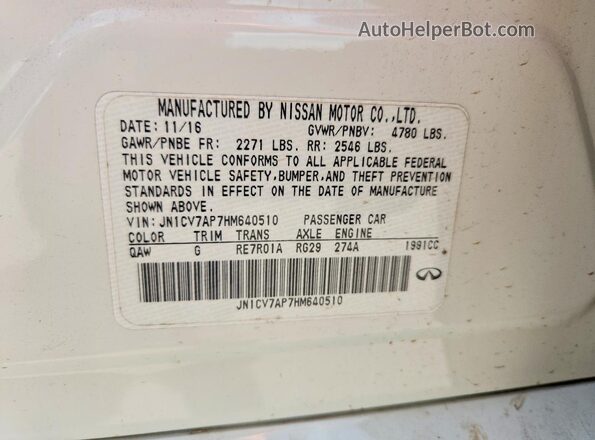 JN1CV7AP7HM640510 2017 INFINITI Q50 White Vista del compartimento del motor