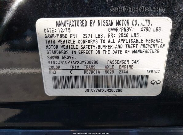 JN1CV7APXGM200280 2016 INFINITI Q50 Black Շարժիչի բաժամունքի տեսք