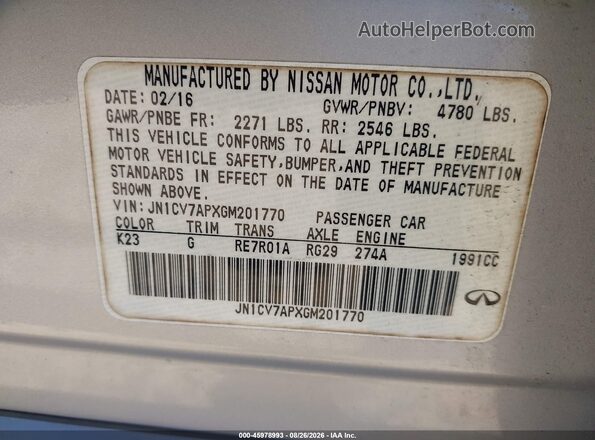 JN1CV7APXGM201770 2016 INFINITI Q50 Silver Engine compartment view