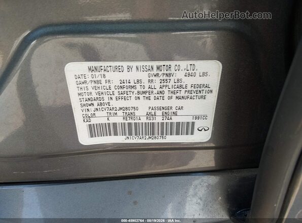 JN1CV7AR2JM280750 2018 INFINITI Q50 Серебряный Вид подкапотного пространства