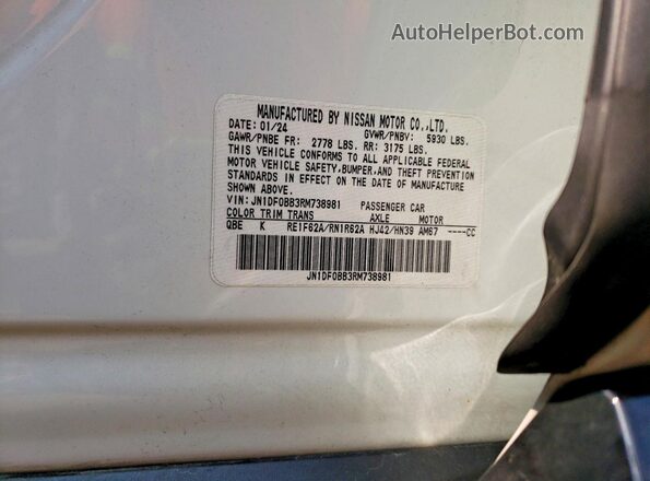 JN1DF0BB3RM738981 2024 NISSAN ARIYA White VIN კოდის სტიკერის ხედი