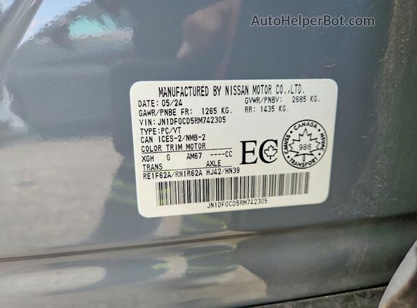 JN1DF0CD5RM742305 2024 NISSAN ARIYA Серый Вид наклейки с VIN-кодом