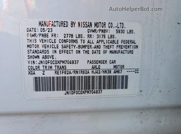 JN1DF0CDXPM704937 2023 NISSAN ARIYA White Вид наклейки з VIN-кодом