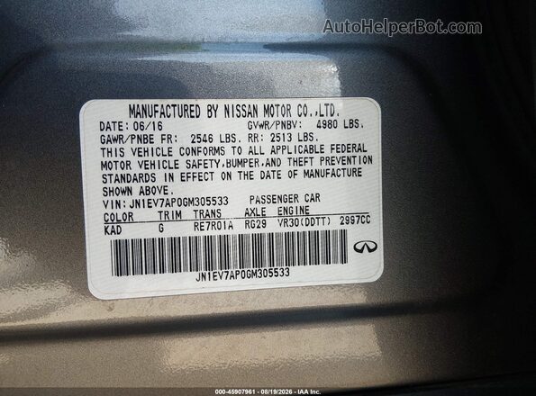 JN1EV7AP0GM305533 2016 INFINITI Q50 Серый Вид подкапотного пространства