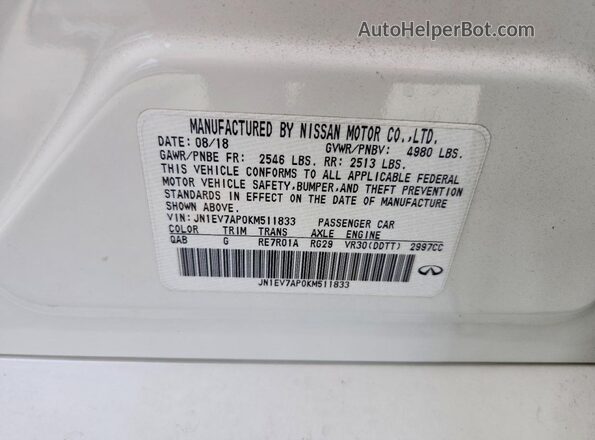 JN1EV7AP0KM511833 2019 INFINITI Q50 White Շարժիչի բաժամունքի տեսք