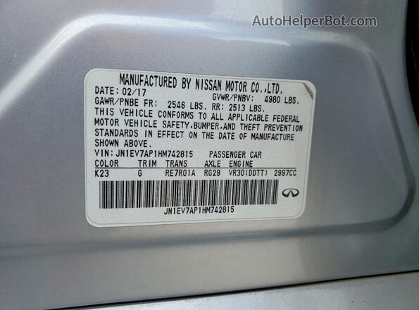 JN1EV7AP1HM742815 2017 INFINITI Q50 Silver Շարժիչի բաժամունքի տեսք